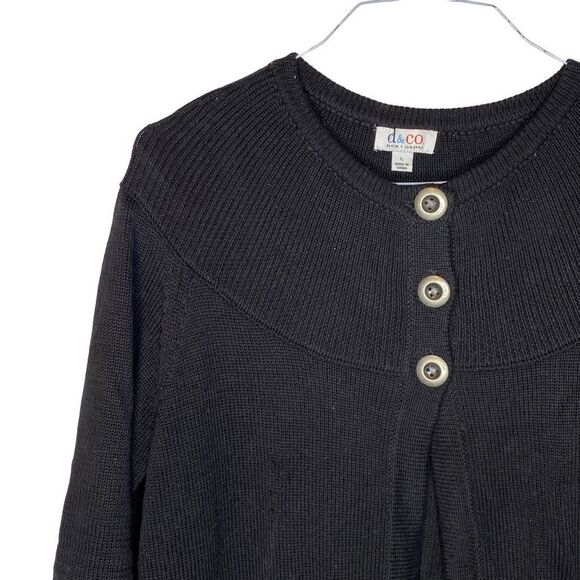 QVC Denim & Company D & Co black large button cardigan sweater layering L boho - Picture 3 of 6